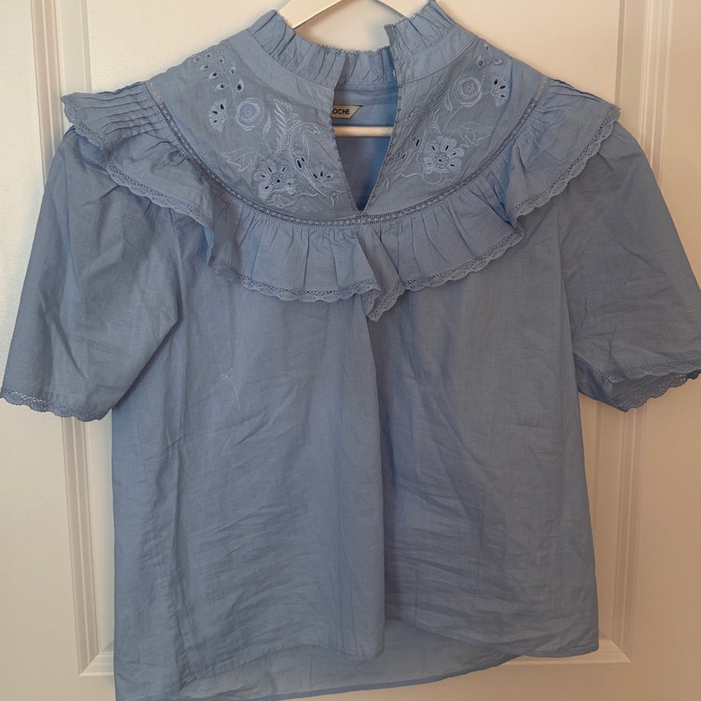 St Roche Light Blue Ruffled Blouse - Picture 2 of 5